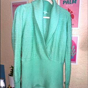 Aspen stylish v-neck sweater teal green collared women’s ski warm mountain